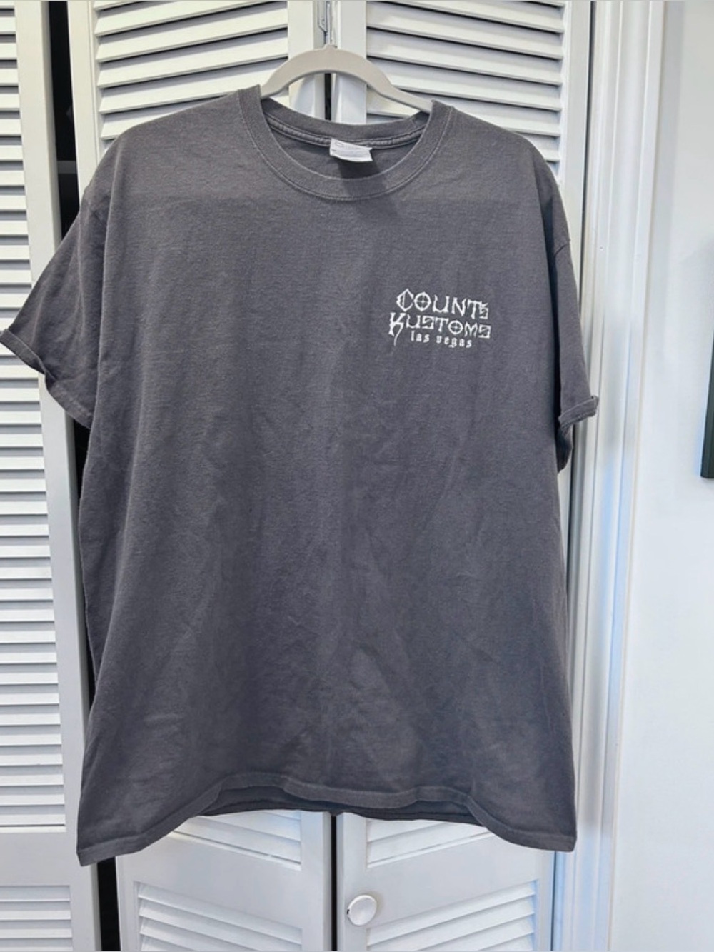 Port and Company Charcoal Gray Graphic Tee with White Logo. Counts Kustoms